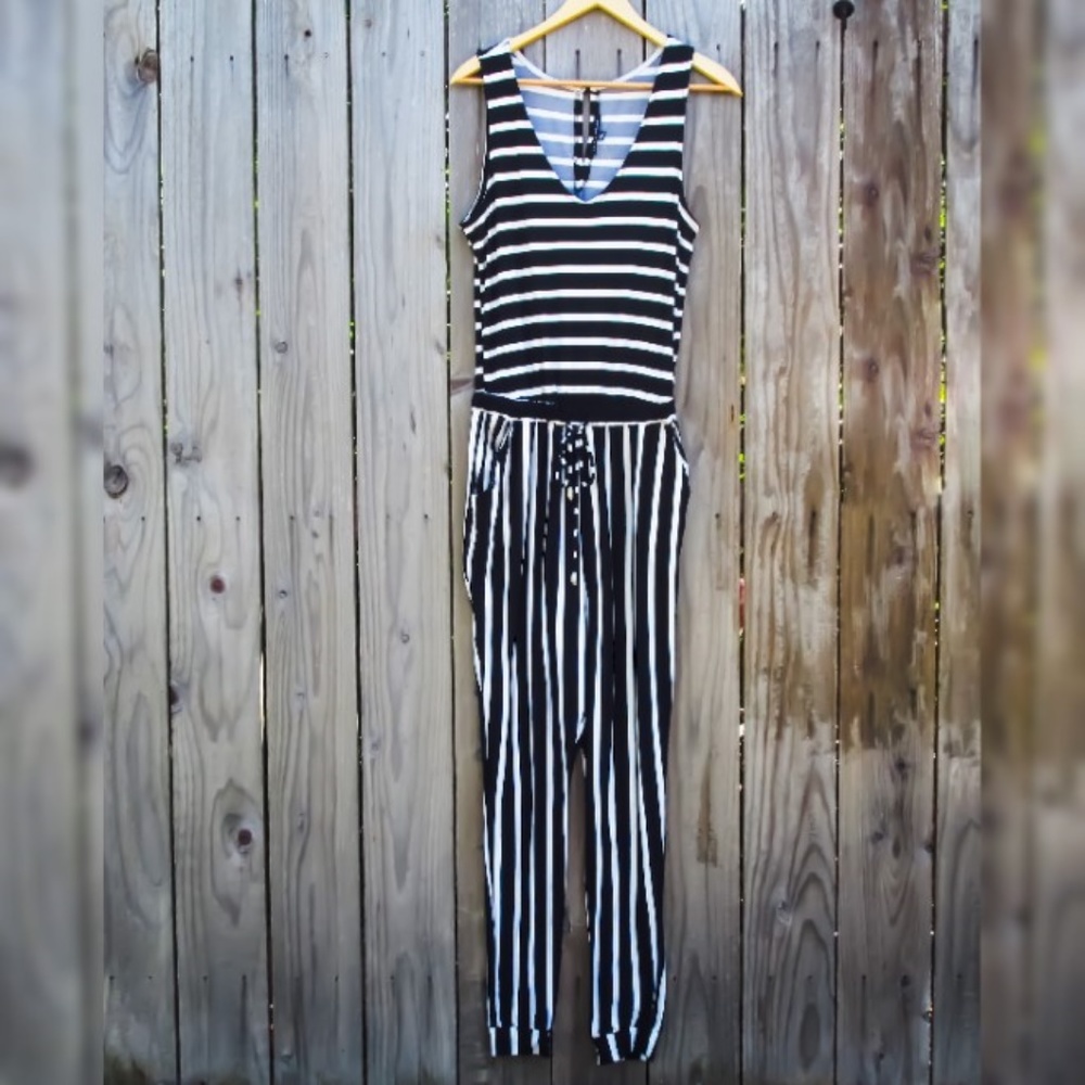 NWT Black and White Striped Jumpsuit